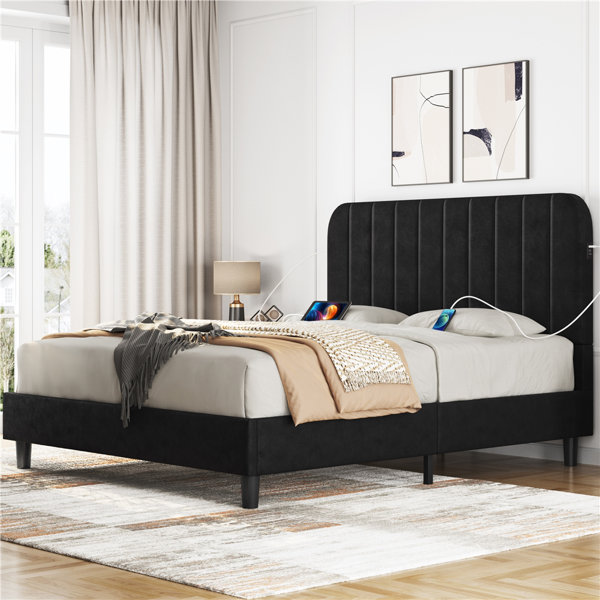 17 Stories Nectaria Upholstered Platform Bed Frame with USB Charging